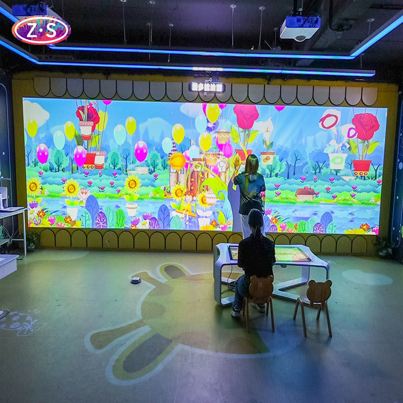 Theme Park Attraction Featuring Interactive Coloring Game for Wall Play