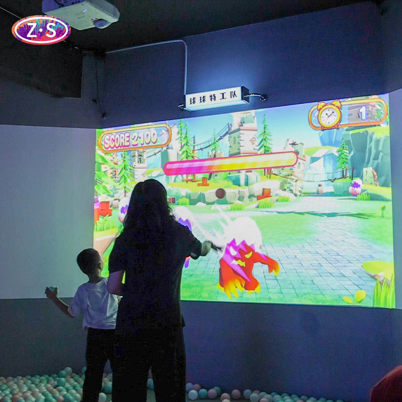 Colorful Visuals Interactive Wall Projection Game for Children Play Spaces