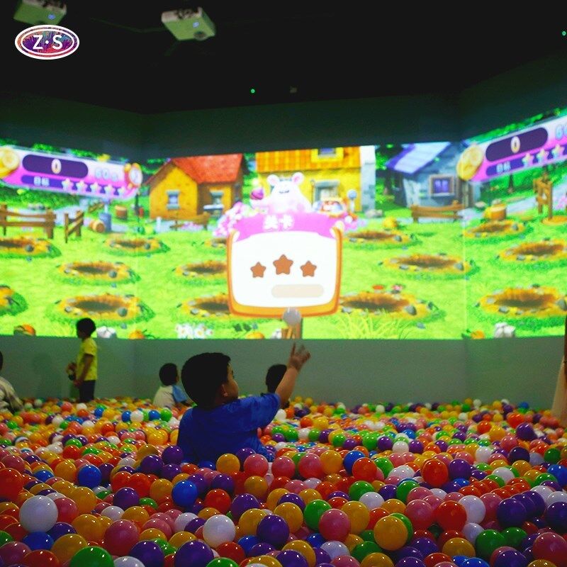 Colorful Visuals Interactive Wall Projection Game for Children Play Spaces