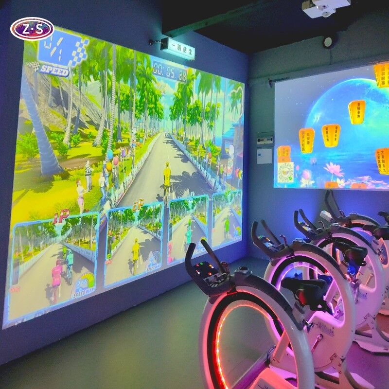 स्मार्ट इनडोर साइकिल खेल एआर वॉल प्रोजेक्शन साइकिल सिम्युलेटर क्लिफ योद्धा रेस