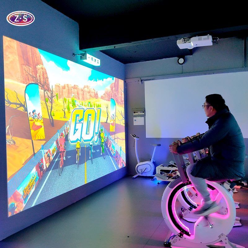 Commercial Interactive Fitness System Featuring Indoor AR Bike Race For Venues