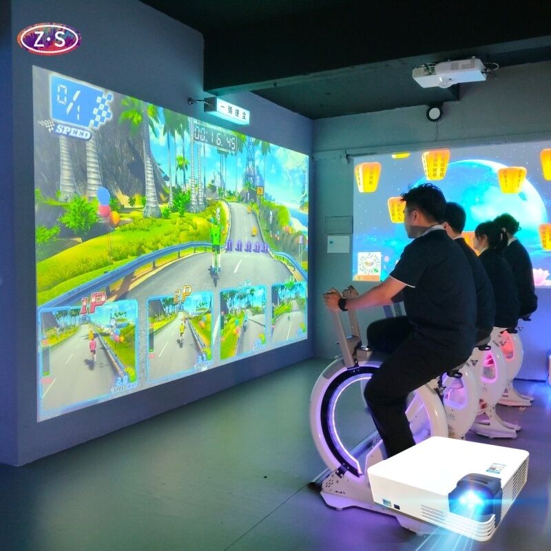 Commercial Interactive Game Attraction Indoor AR Bike Race Projection Experience